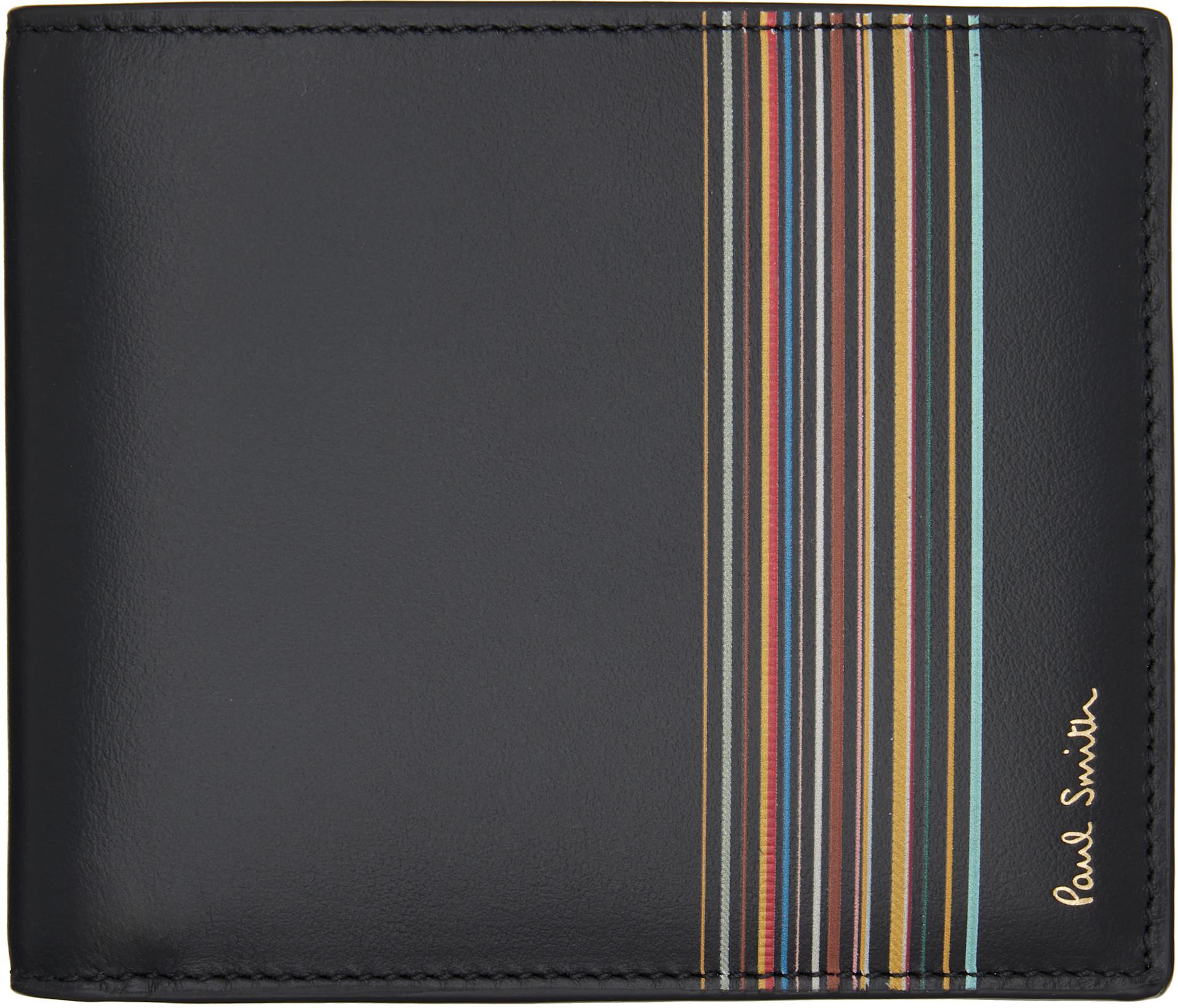 Black Leather 'Signature Stripe Block' Billfold Wallet by PAUL SMITH