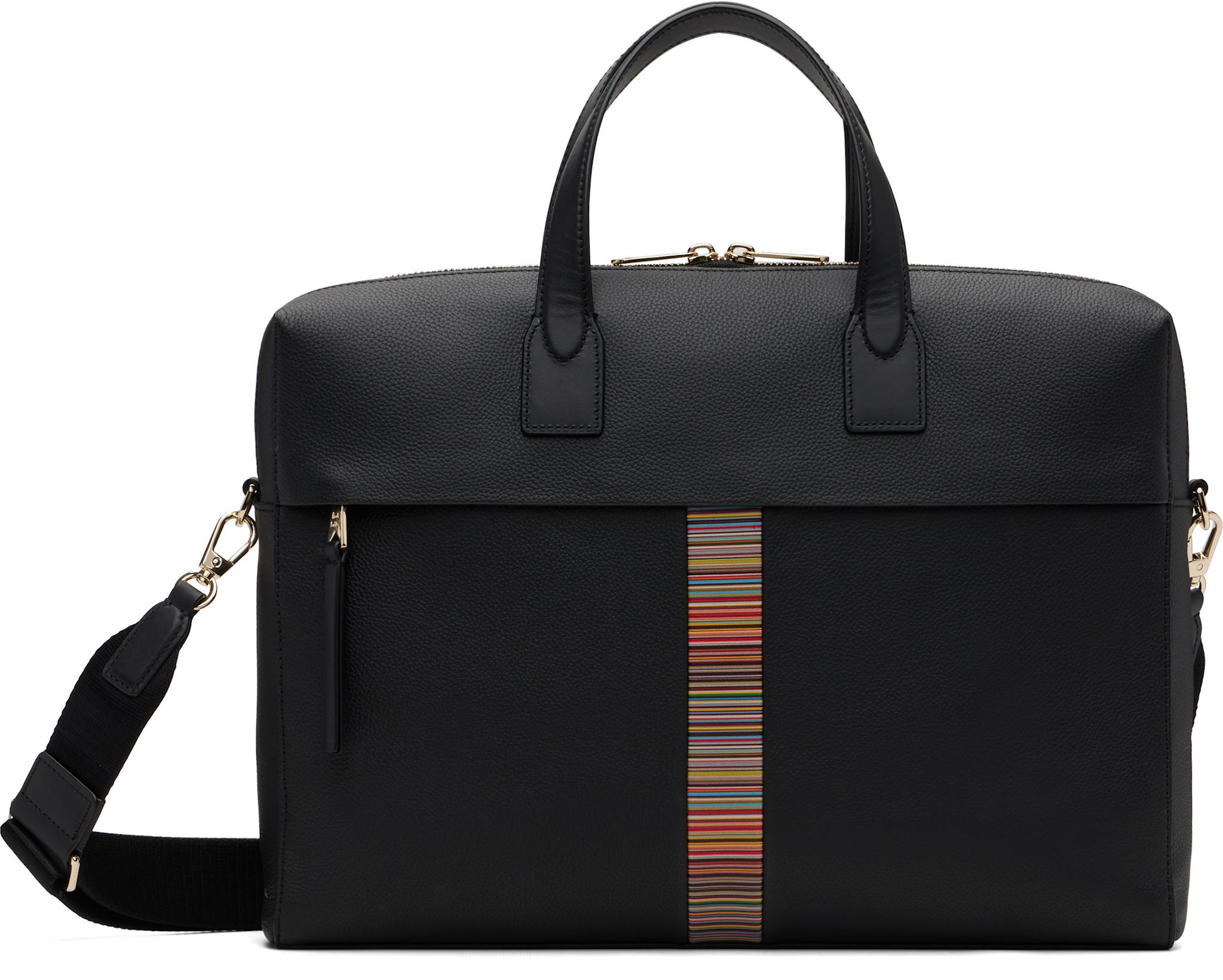 Black Leather 'Signature Stripe' Trim Folio Briefcase by PAUL SMITH