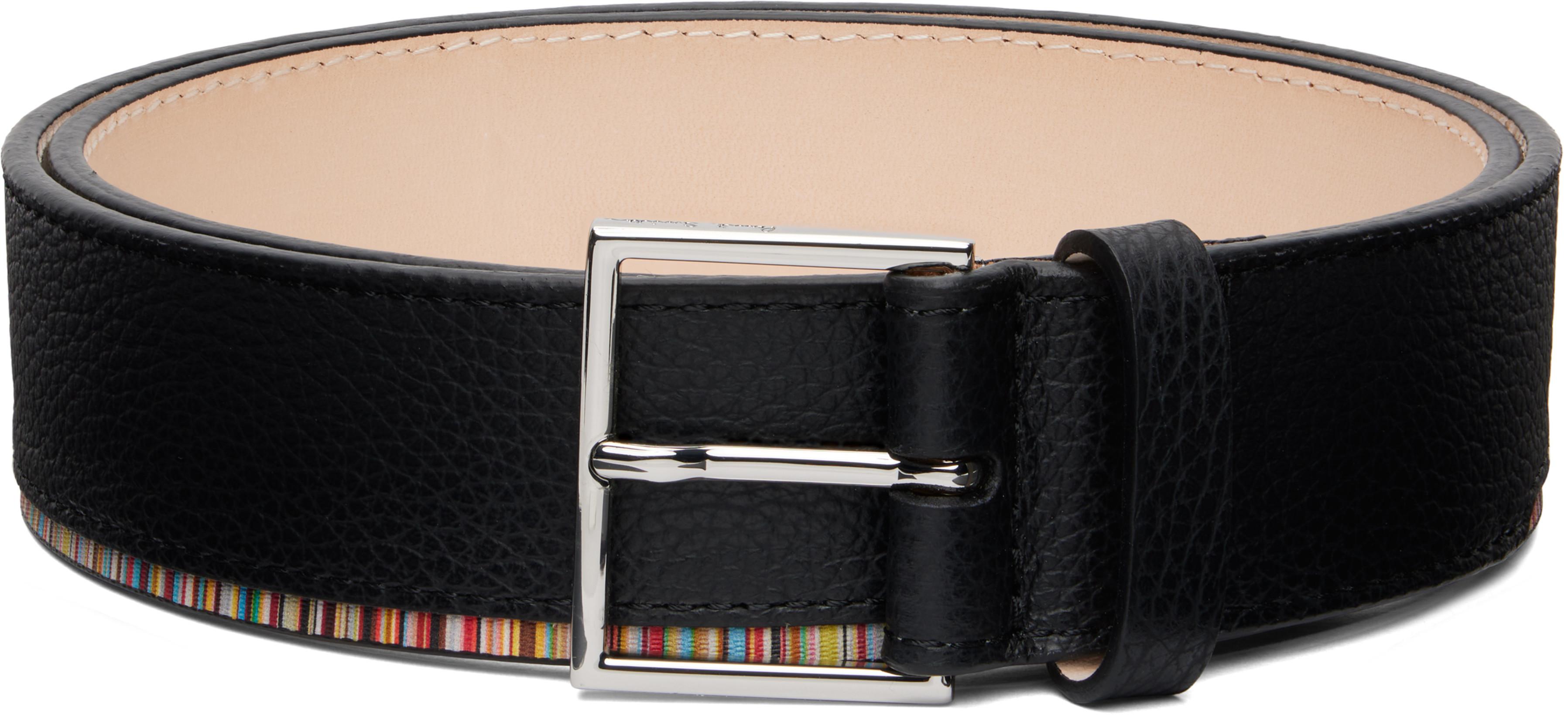 Black 'Signature Stripe' Edge Leather Belt by PAUL SMITH