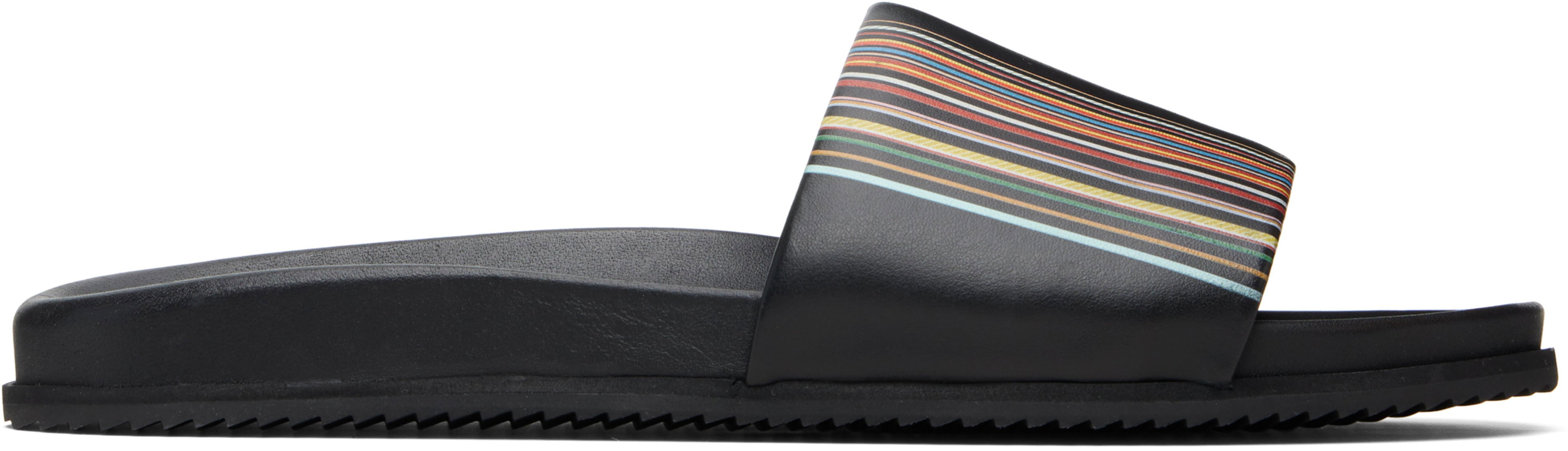 Black 'Signature Stripe' Leather Bellagio Slides by PAUL SMITH