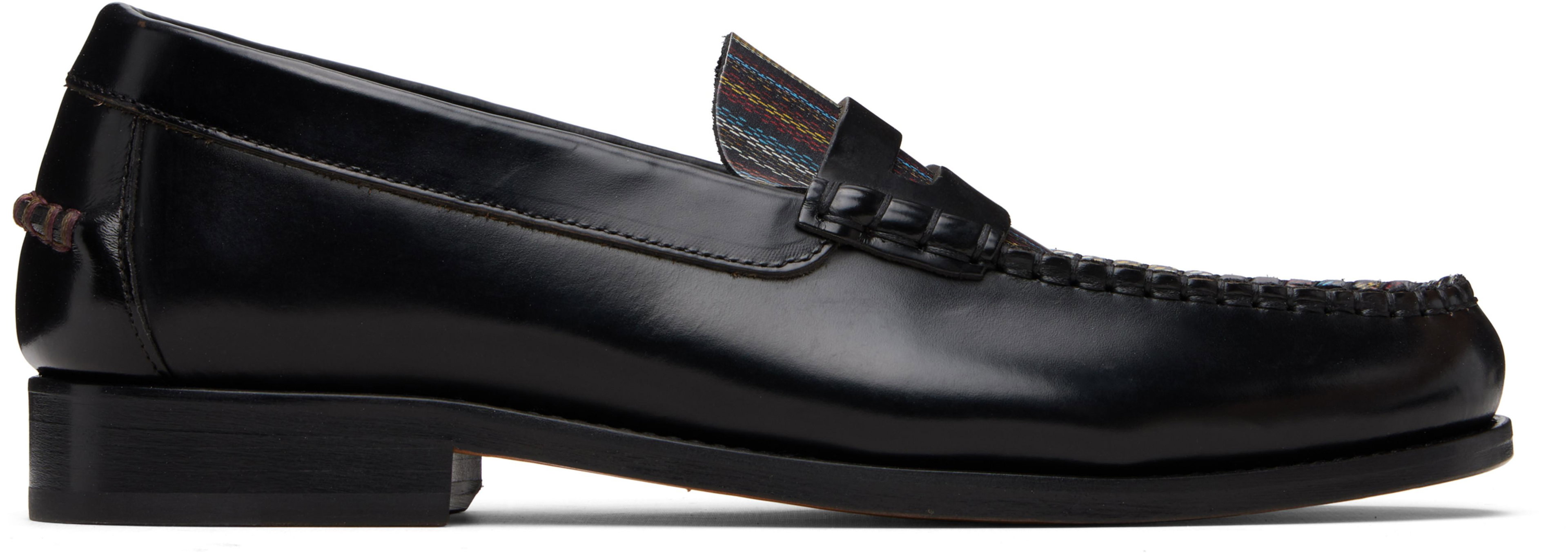 Black 'Signature Stripe' Leather 'Lido' Loafers by PAUL SMITH
