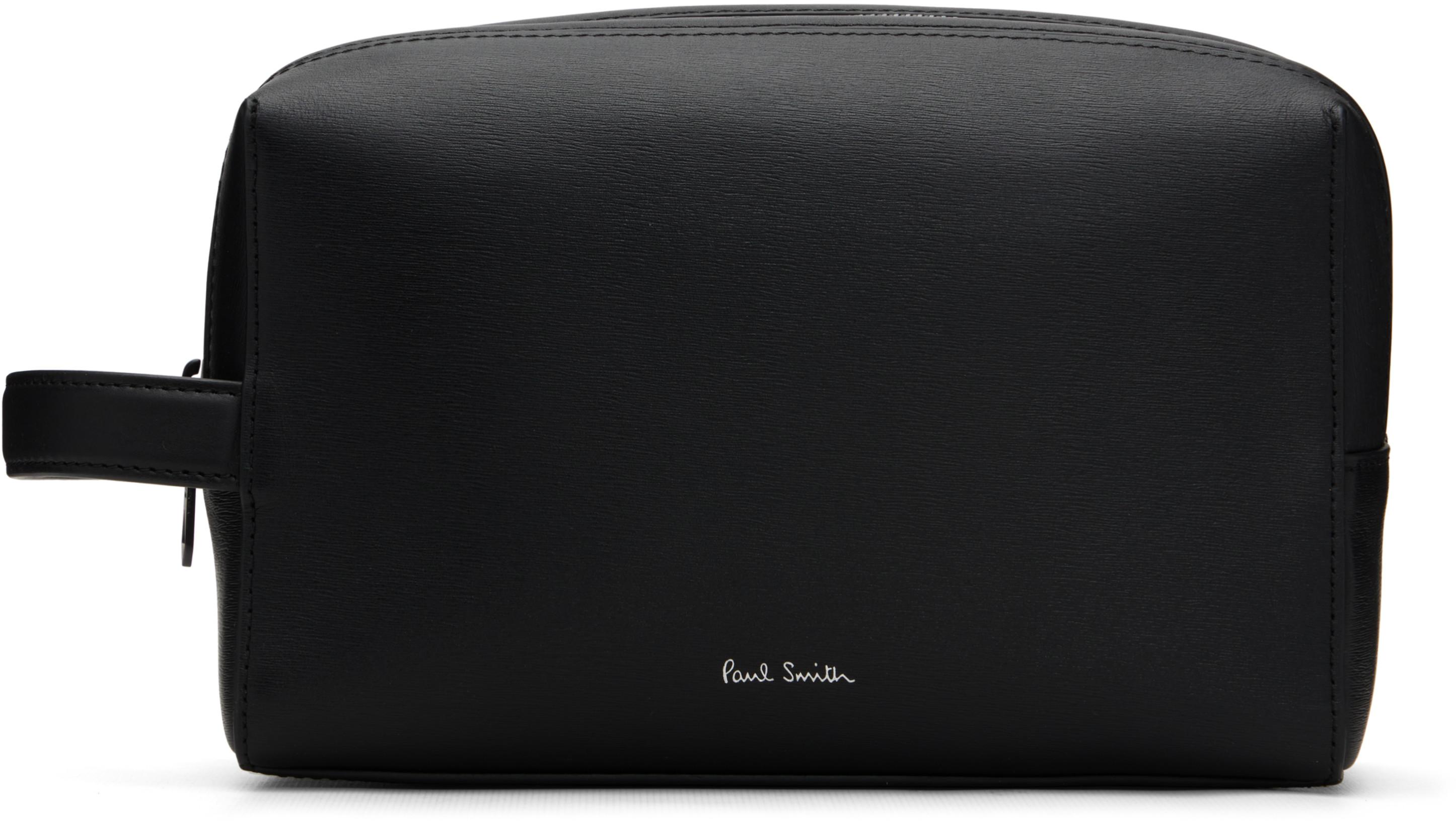 Black Straw-Grain Embossed Leather Wash Pouch by PAUL SMITH