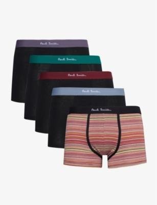 Branded-waistband pack of five stretch organic-cotton trunks by PAUL SMITH