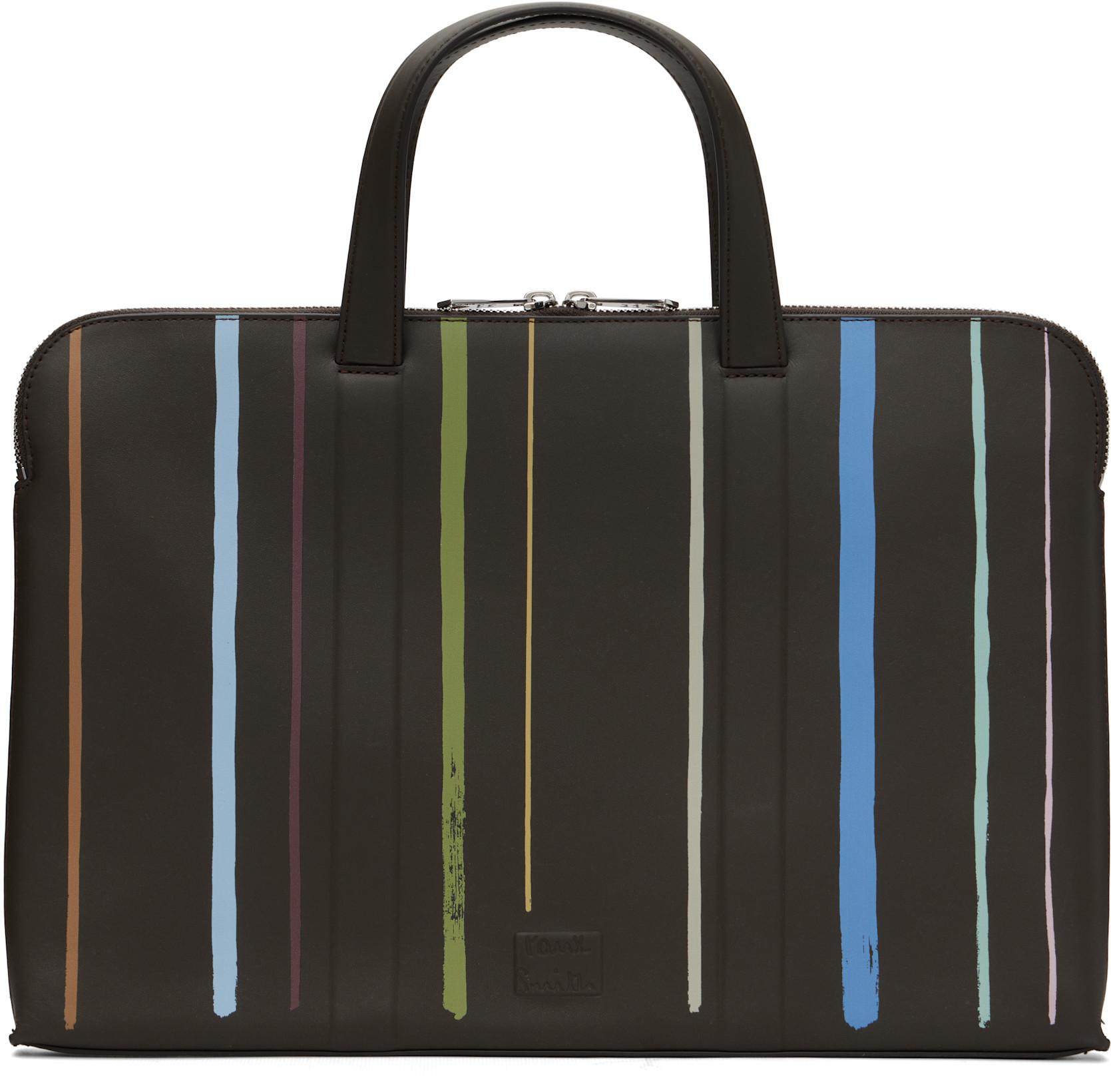 Brown 'Painted Stripe' Slim Leather Folio Briefcase by PAUL SMITH