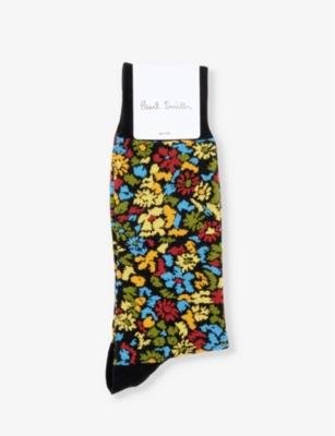 Floral-pattern cotton-blend knitted socks by PAUL SMITH