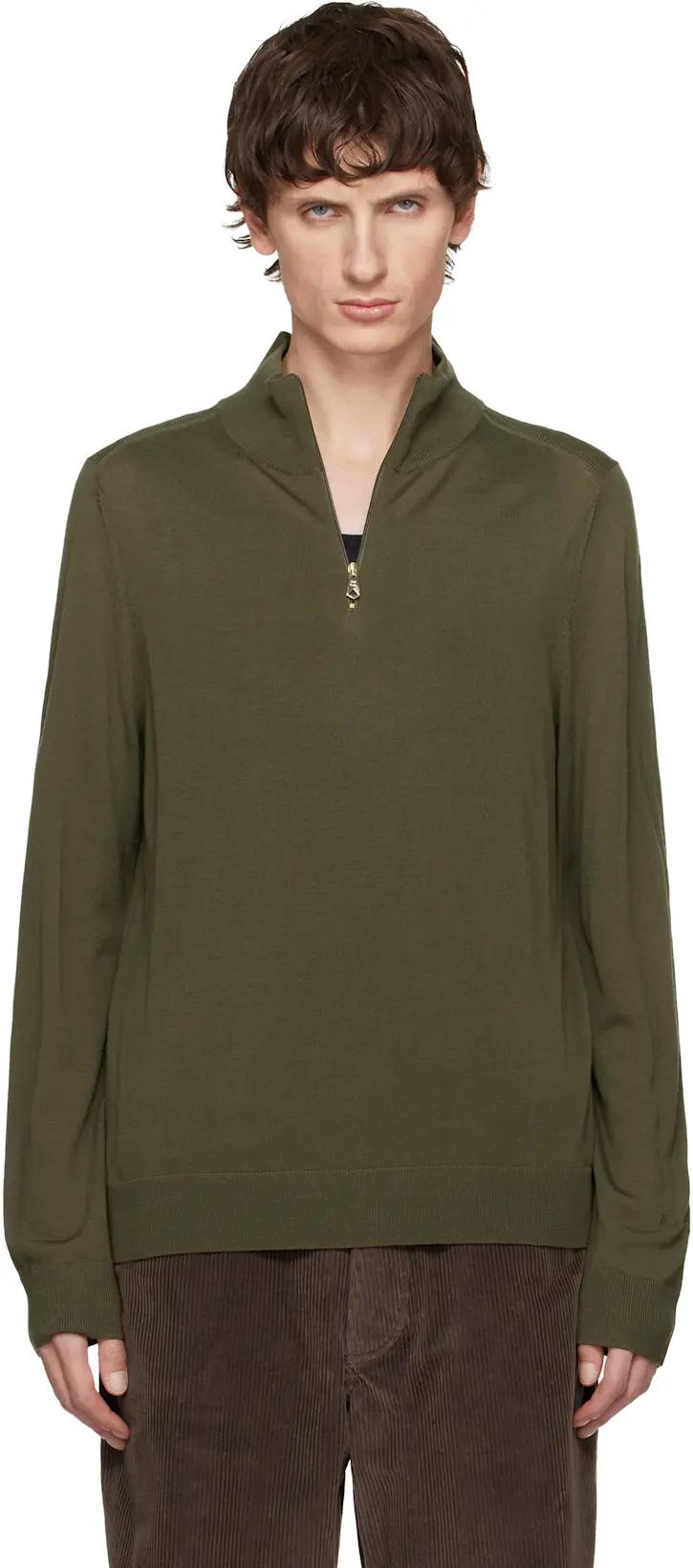 Khaki Merino Wool Half-Zip Sweater by PAUL SMITH