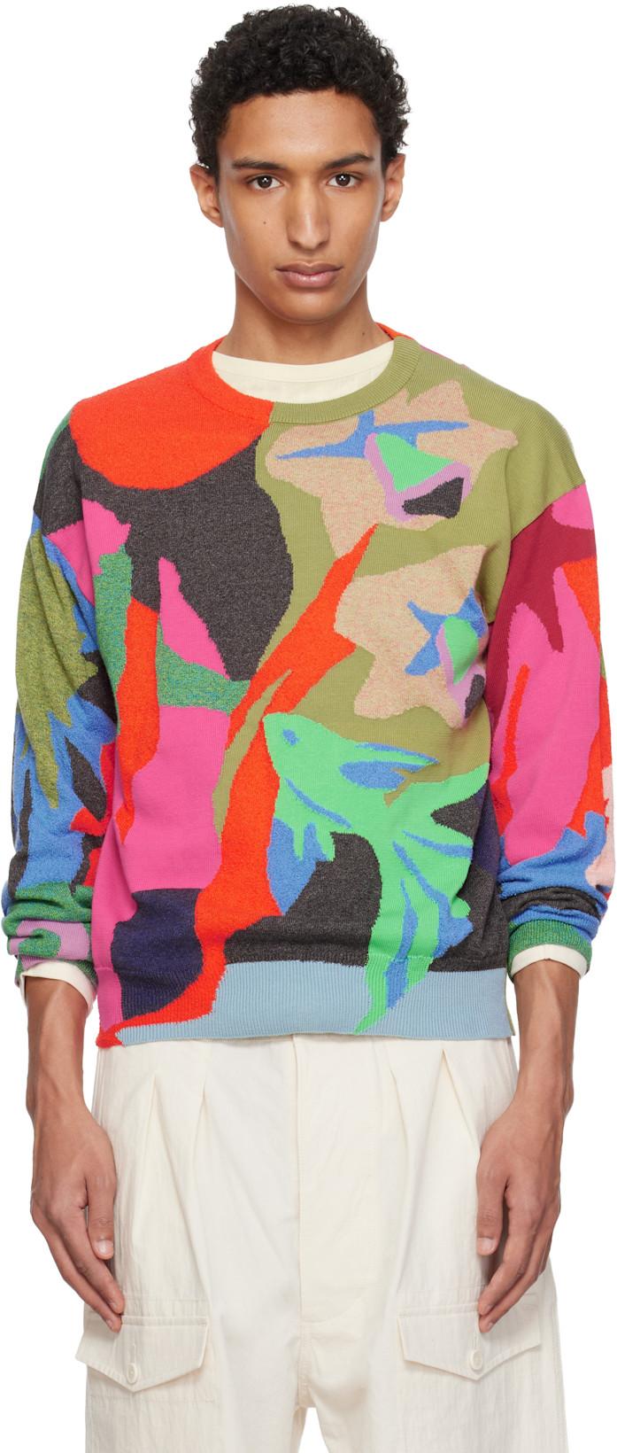 Multicolor 'River Collage' Knitted Cotton Sweater by PAUL SMITH