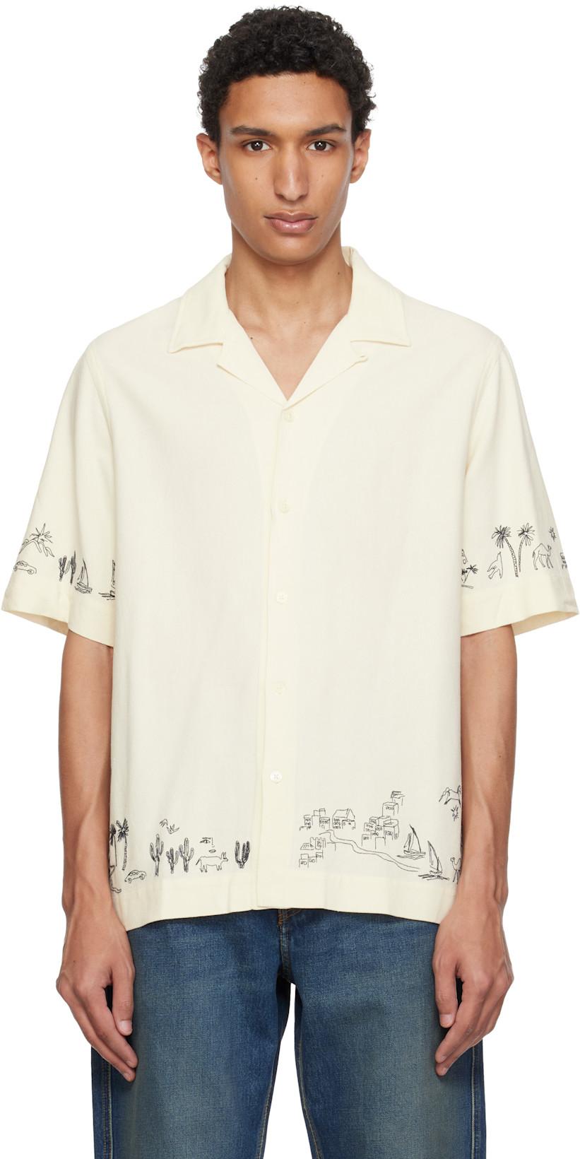 Off-White Viscose-Linen Embroidered Shirt by PAUL SMITH