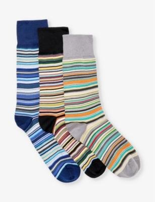 Signature stripe-pattern pack of three cotton-blend knitted socks by PAUL SMITH