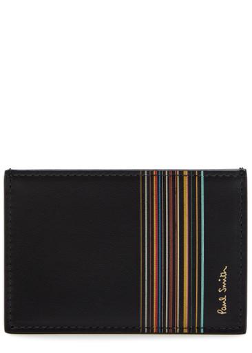 Signature striped logo leather card holder by PAUL SMITH