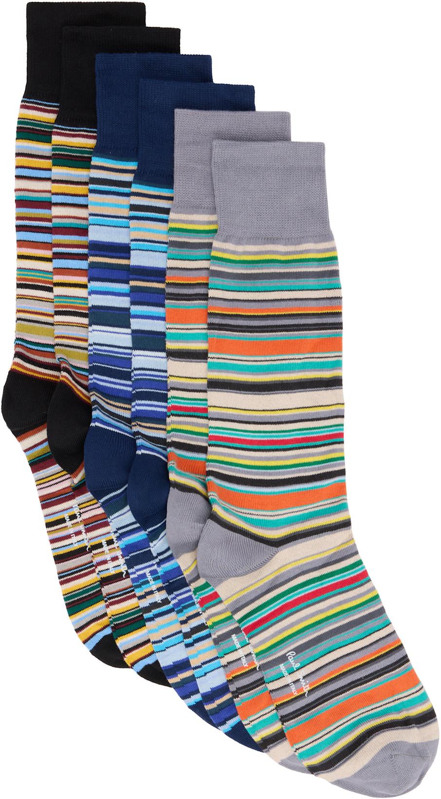 Six-Pack Multicolor 'Signature Stripe' Socks by PAUL SMITH