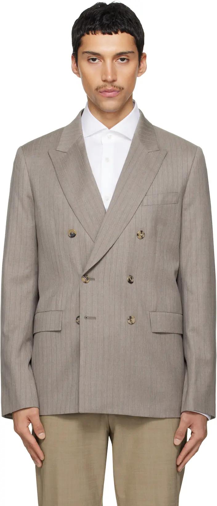 Taupe Striped Blazer by PAUL SMITH