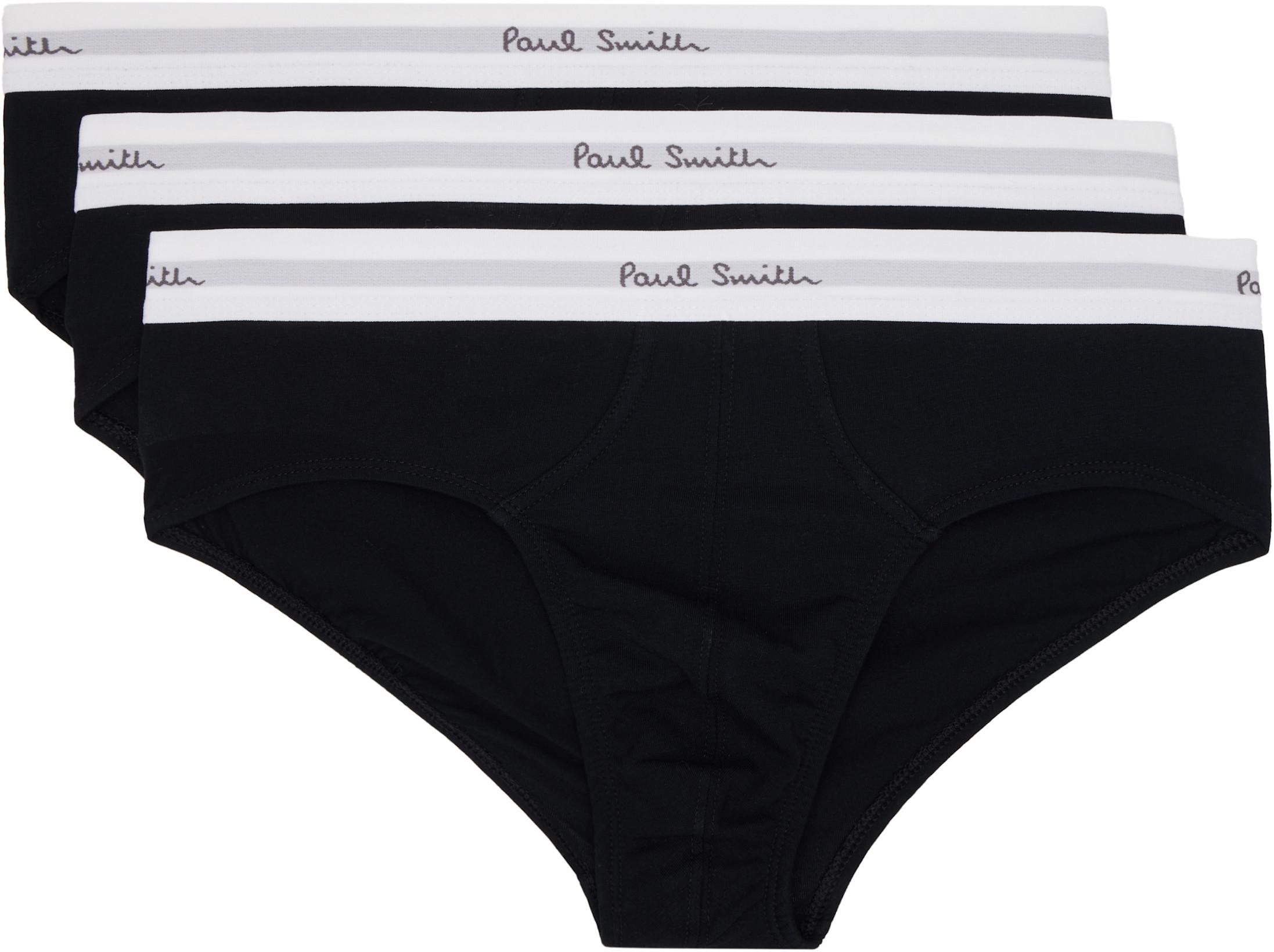 Three-Pack Black Cotton-Stretch Briefs by PAUL SMITH
