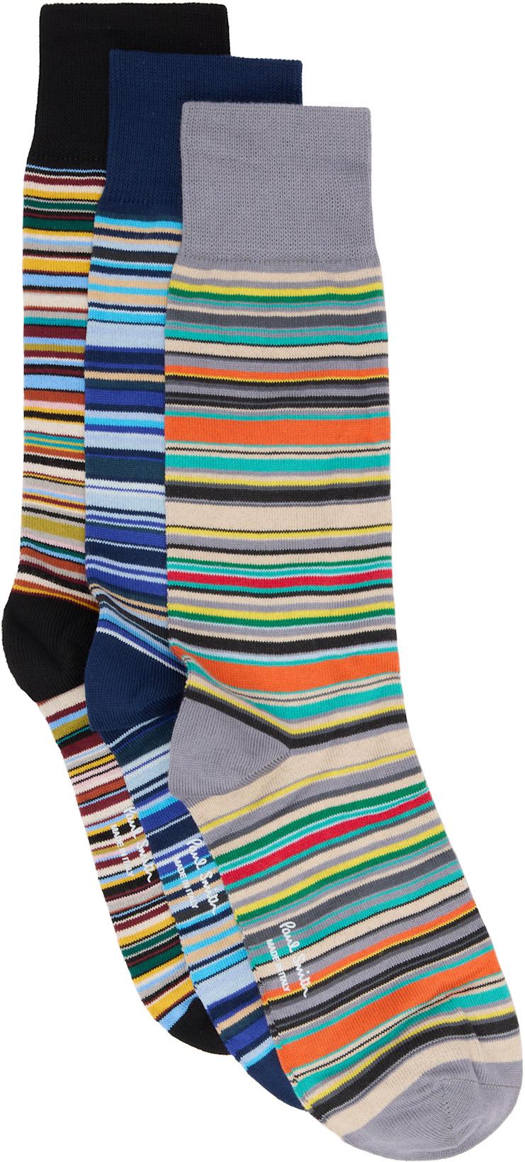 Three-Pack Multicolor 'Signature Stripe' Socks by PAUL SMITH