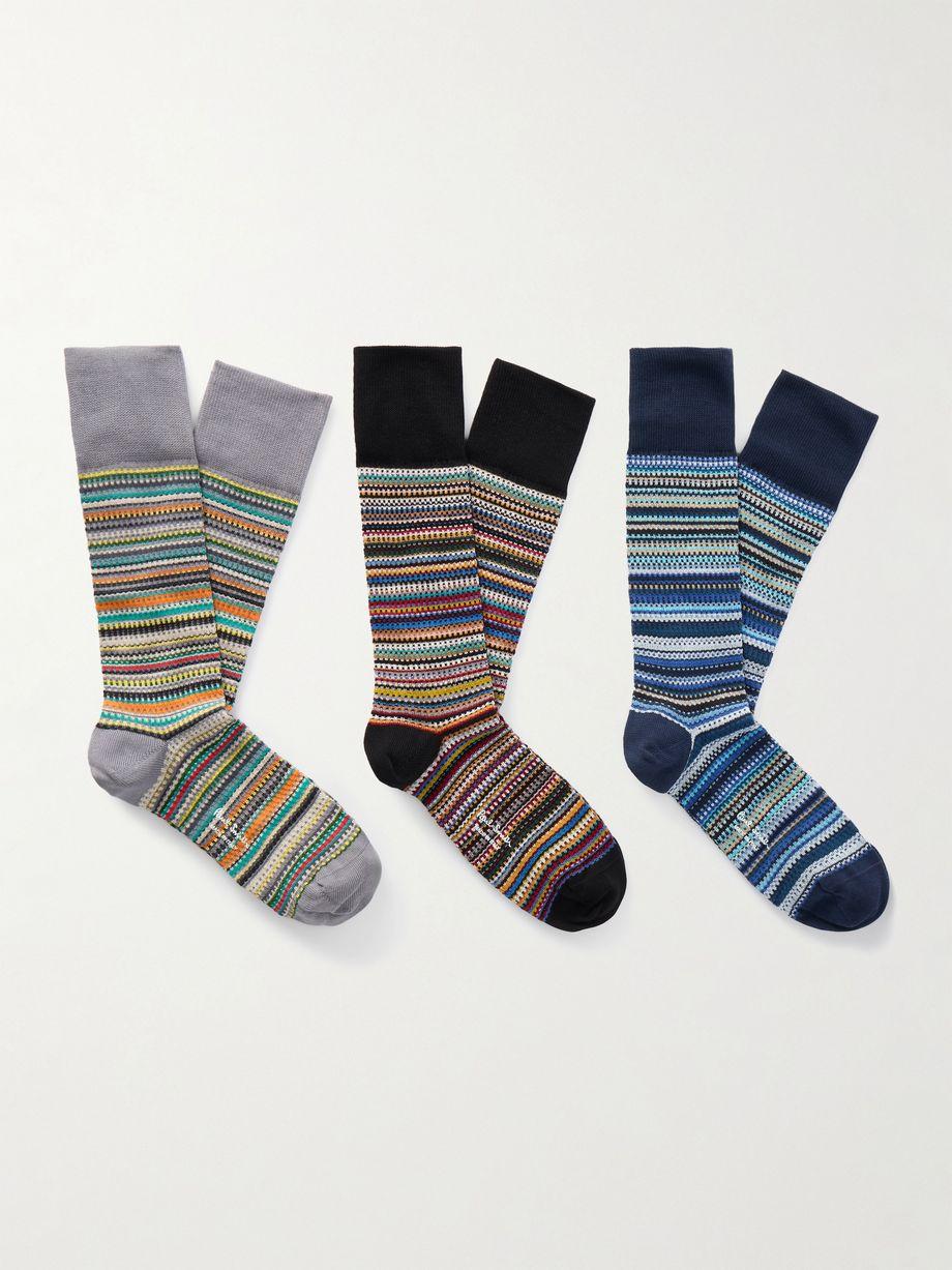 Three-Pack Striped Cotton-Blend Socks by PAUL SMITH