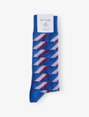 Zig-Zag Patterned Crew Stretch Cotton-Blend Socks by PAUL SMITH
