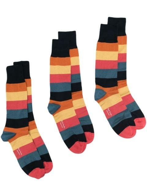 stripe-pattern organic cotton-blend socks (pack of three) by PAUL SMITH