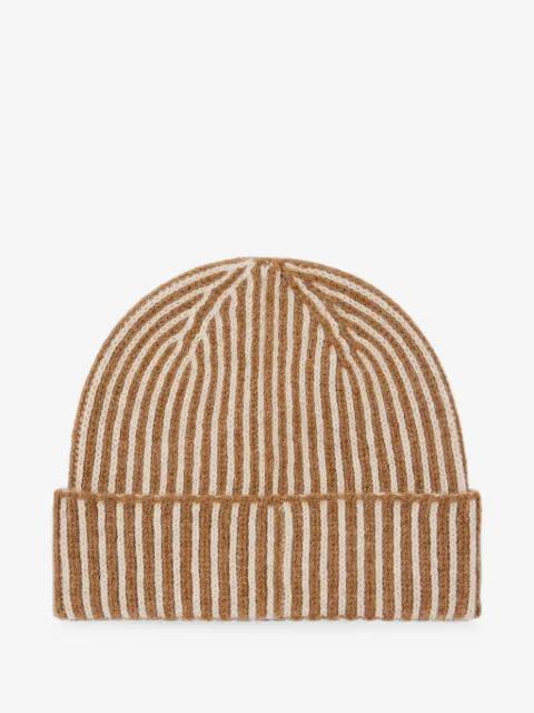 tan lambswool ribbed beanie by PAUL SMITH