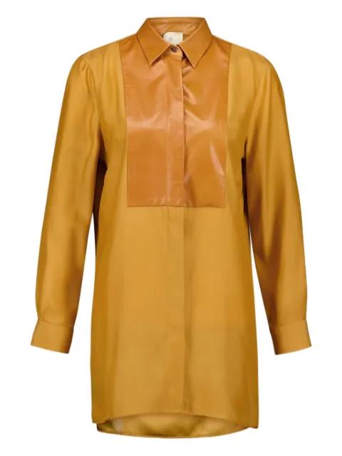 Cosmos leather-bib silk shirt by PAULA