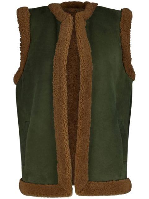 embroidered-patch shearling vest by PAULA