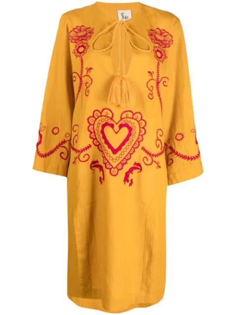 embroidered wide-sleeve kaftan dress by PAULA