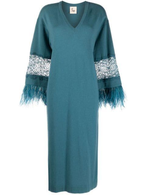floral-lace detail knitted dress by PAULA