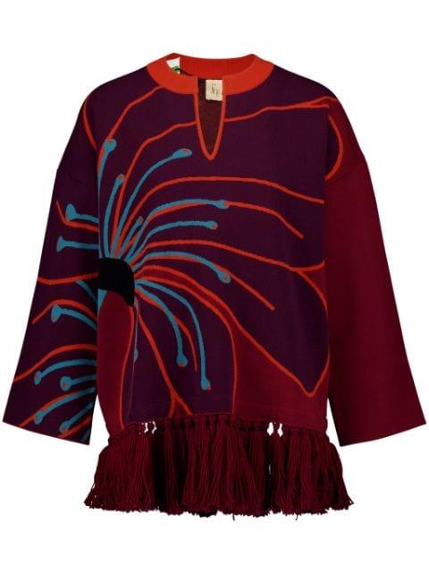 fringe-detail jacquard sweater by PAULA