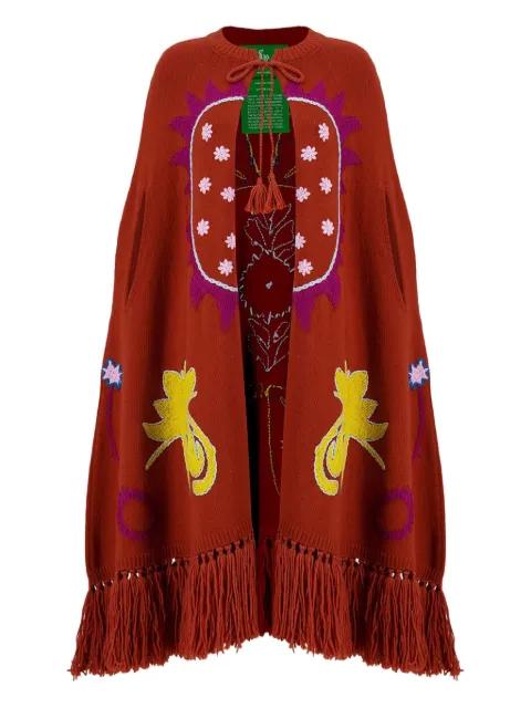 hand-embroidered fringe cape by PAULA