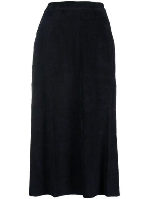 high-waisted suede midi skirt by PAULA