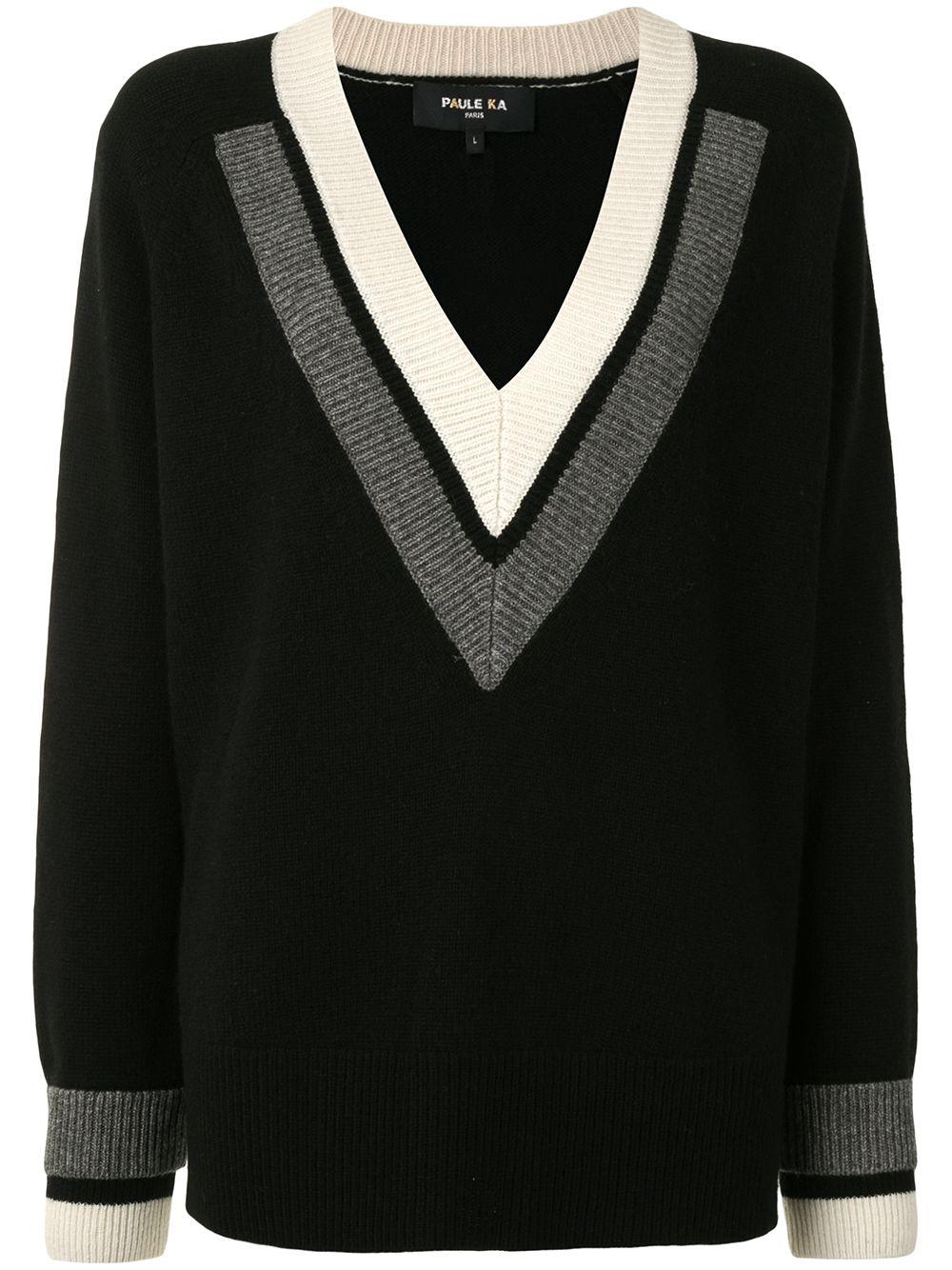 knitted V-neck panel detail jumper by PAULE KA