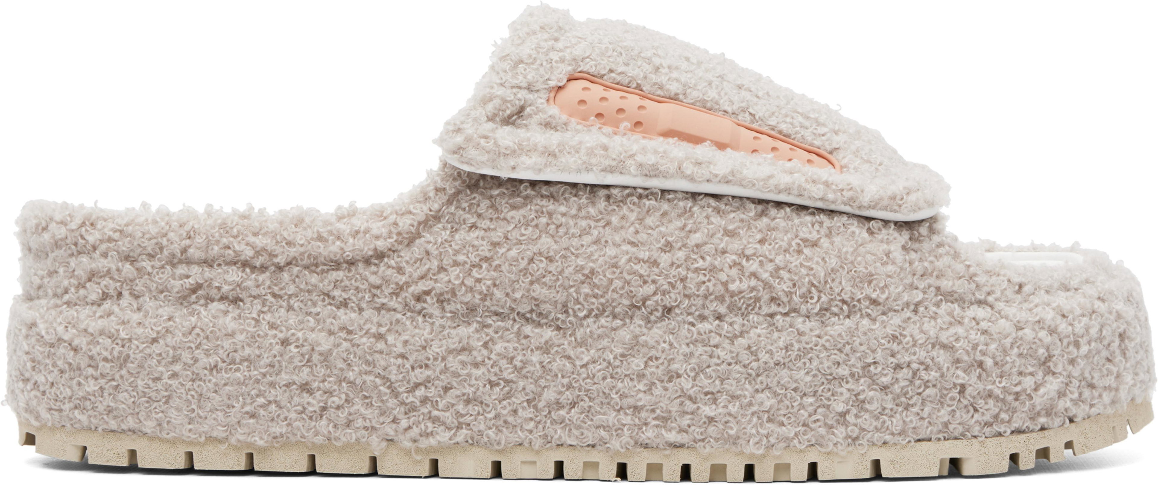 Beige Sherpa Fleece Sandals by PDF
