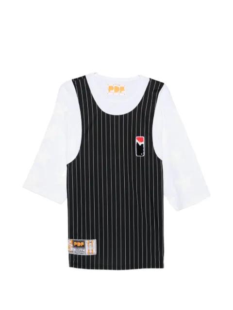 pinstripe-pattern logo-patch T-shirt by PDF
