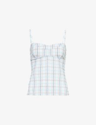 Cindy Gingham-Print Seersucker Camisole Top by PEACHY DEN