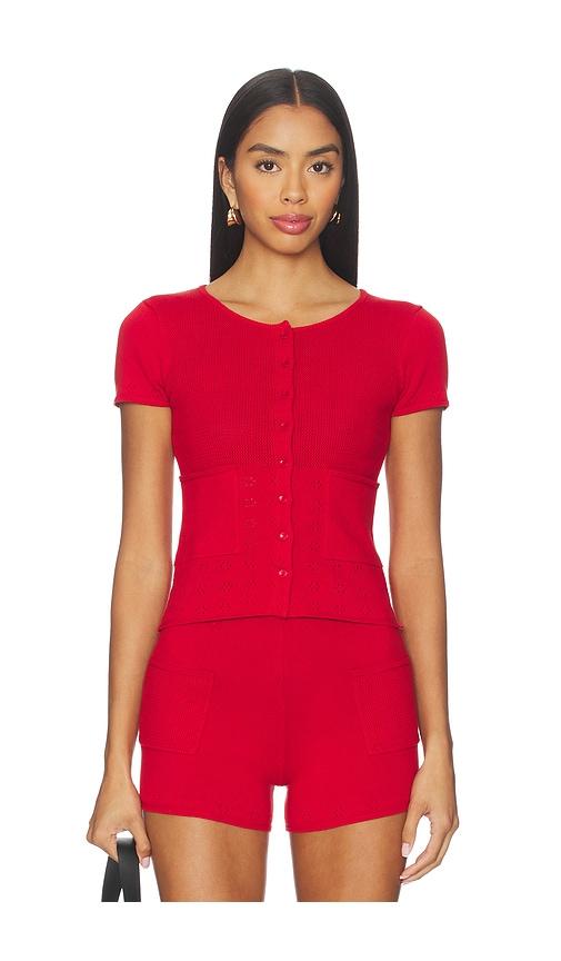 Peachy Den Marie Knit Polo Top in Red by PEACHY DEN