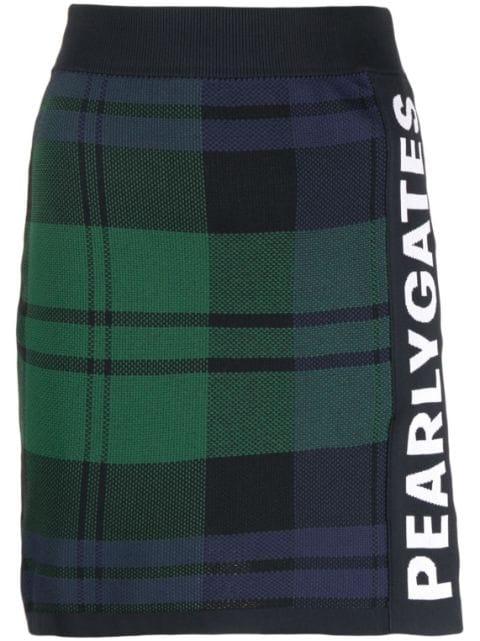 logo-tape plaid knitted skirt by PEARLY GATES