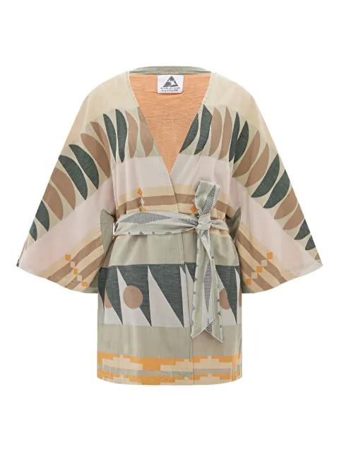 Zakar geometric-belted coat by PEARL&CAVIAR
