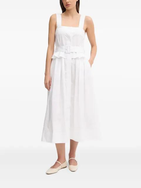 belted-waist square-neck midi dress by PEDRO DEL HIERRO