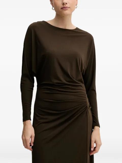 long-sleeve gathered midi dress by PEDRO DEL HIERRO