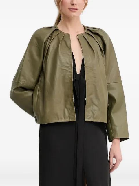 pleated leather jacket by PEDRO DEL HIERRO
