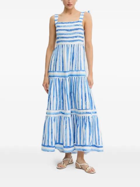 smocked-striped midi dress by PEDRO DEL HIERRO