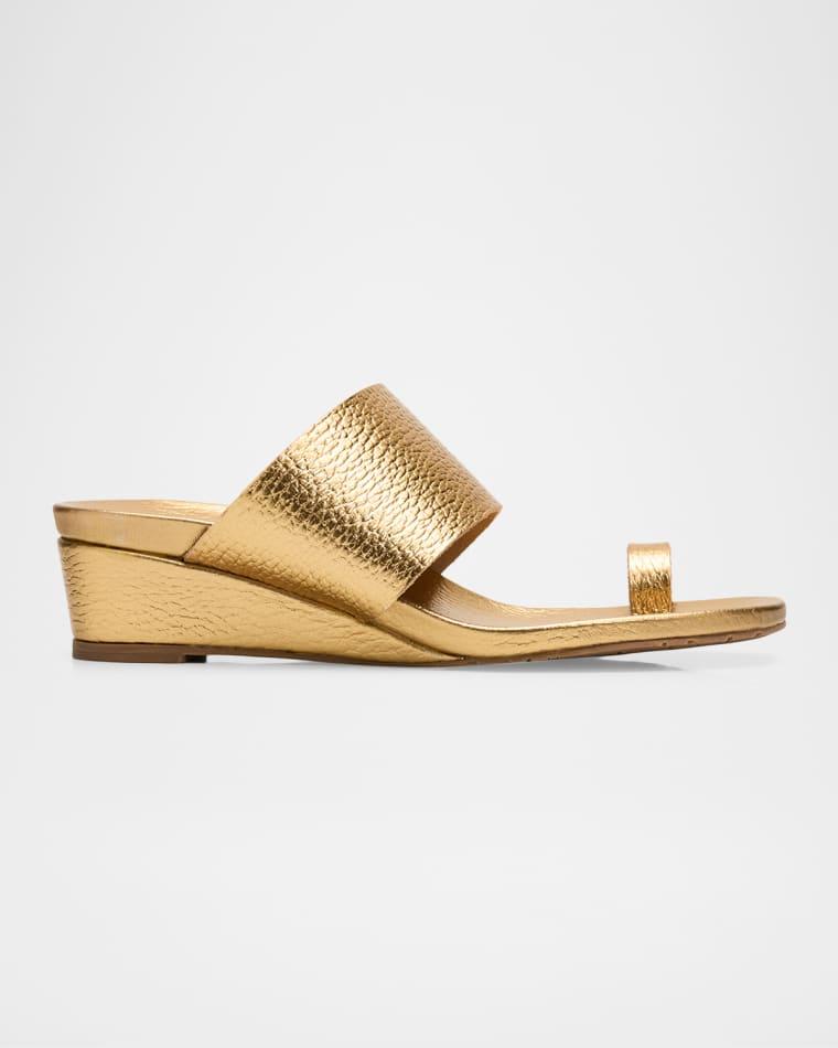40mm Weilis Metallic Leather Toe-Ring Wedge Sandals by PEDRO GARCIA