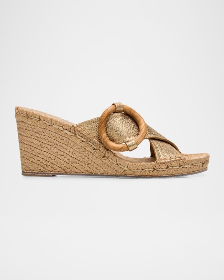 75mm Orys Laminated Leather Crisscross Wedge Espadrilles by PEDRO GARCIA