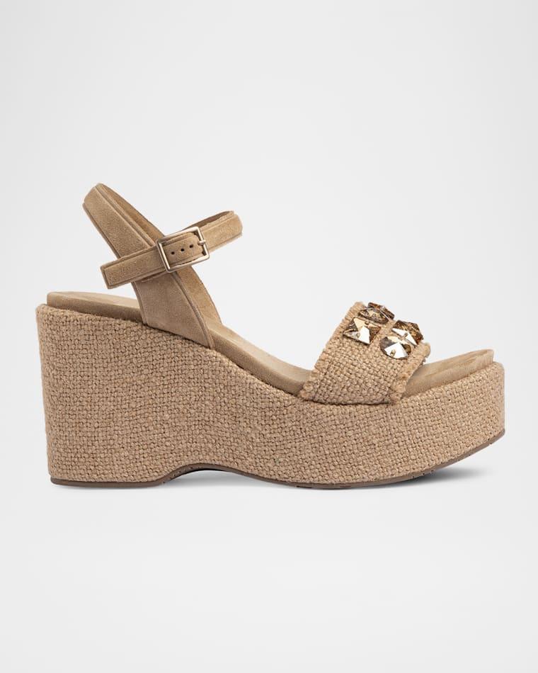 Delina Embellished Jute Platform Ankle-Strap Sandals by PEDRO GARCIA
