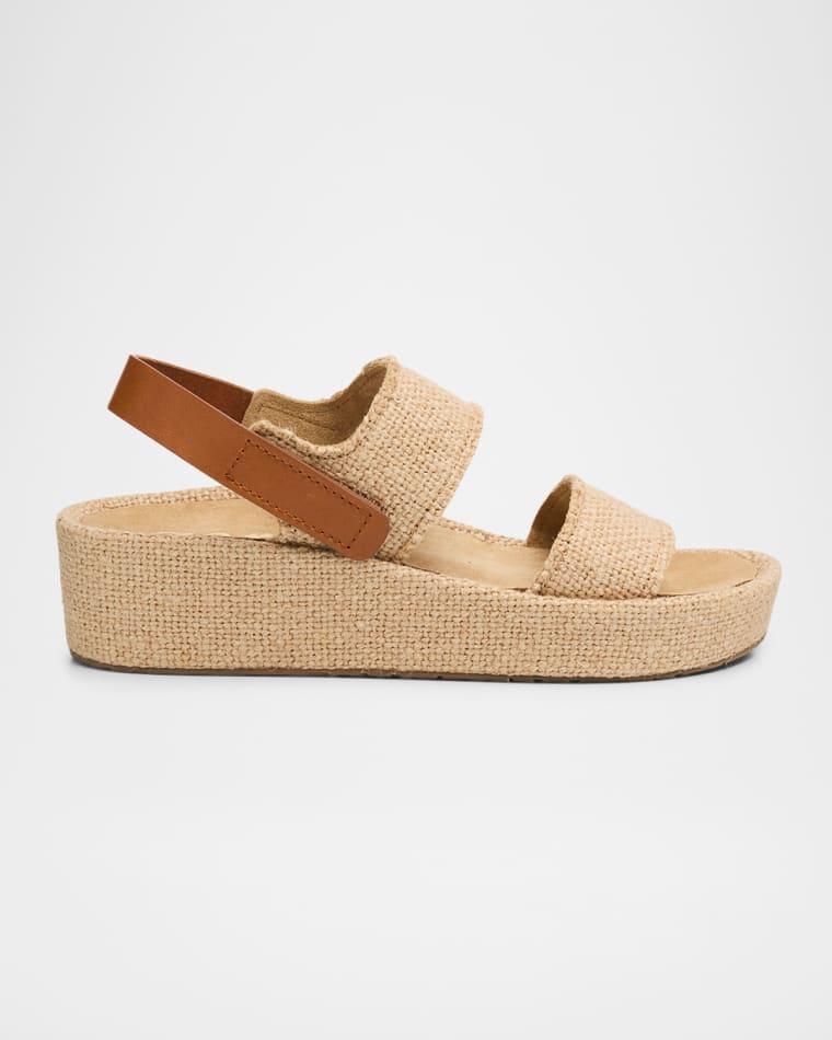 Leticia Burlap and Leather Flatform Sandals by PEDRO GARCIA