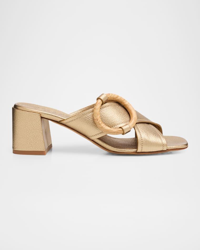 Uxia Metallic Leather Block-Heel Sandals by PEDRO GARCIA