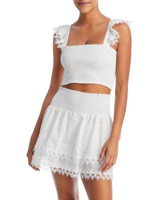 Mariel Smocked Top Swim Cover-Up & Belle Smocked Mini Skirt Swim Cover-Up by PEIXOTO