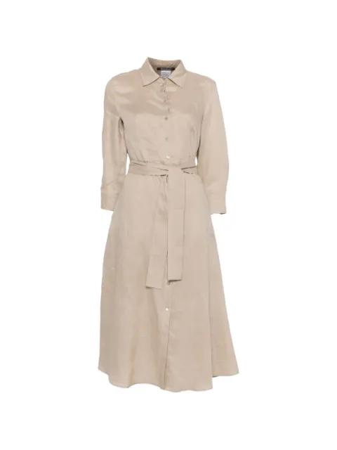 belted button-front midi shirt dress by PENNYBLACK