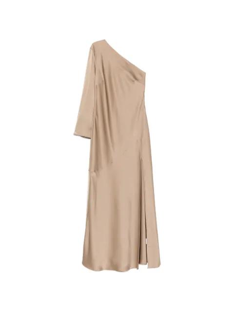 one-shoulder slit maxi dress by PENNYBLACK