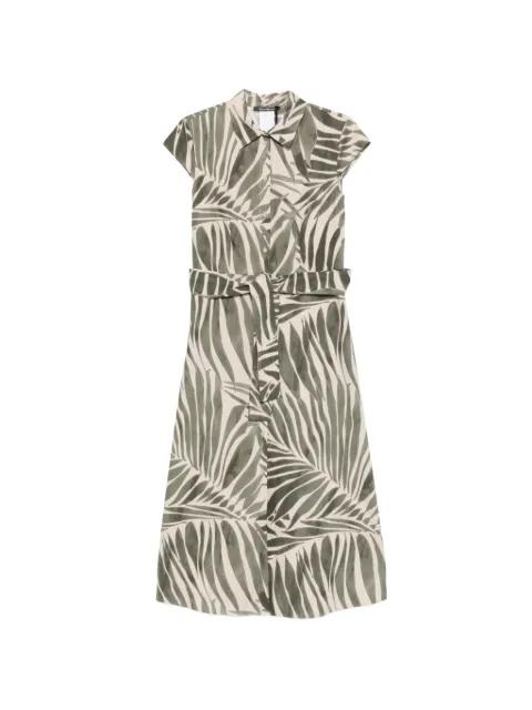 palm-print belted midi dress by PENNYBLACK