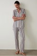 Aging Collagen Striped Shirt Collar Short Sleeve Pajama Set by PENTI Aging Collagen Striped Shirt Collar Short Sleeve Pajama Set by PENTI